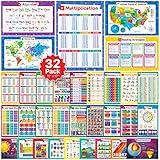 32 Set of 59 Colorful Educational Posters for Kids - 17x11, Multiplication Chart, Alphabet ABC Poster, Periodic Table, USA, World Map, Classroom Posters, Homeschool Supplies - Laminated & Flat, 17x11