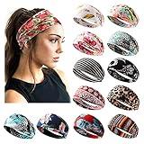 Jesries 12 Pack Headbands for Women Boho Printed Non Slip Hair Band Sport Yoga Running Elastic Sweat Hair Wrap for Girls