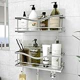 KINCMAX Premium Shower Caddy, Self Adhesive Wall Shower Organizer, 2-Pack No Drill Bathroom Shower Shelves for Inside Shower, Rustproof Stainless Steel Shampoo Holder, Shower Storage Rack, Silver