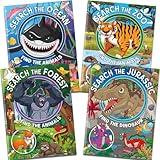 Elfew 4 Pack Find The Animals Activity Book for Kids Ages 3-5,4-8. Find The Animals in Ocean, Zoo, Jurassic and Forest, Find Puzzles and Learn About Animal Knowledge, Kids Educational Toys