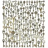 125 PCS Vintage Skeleton Key Set Charms, JIALEEY Mixed Antique Style Bronze Brass for Pendant DIY Jewelry Making Wedding Party Favors