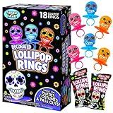 Halloween Day of the Dead Sugar Skull Lollipop Rings,7.61 ounce, Box of 18