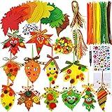 Winlyn 48 Sets Fall Craft Kits Fall Leaves Ornaments Decorations Art Sets Pom-Poms Googly Eyes Autumn Leaf Foam Stickers Arts and Crafts for Kids Thanksgiving Halloween Classroom Party Activities