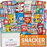 Gift A Snack - Halloween Trick or Treats Snack Box Variety Pack Care Package + Greeting Card (60 Count) Birthday Sweet Treats Gift Basket Candies Chips Crackers Bars Food Assortments Variety