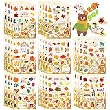 32 Sheets Fall Stickers for Kids, Autumn Stickers Thanksgiving Stickers Maple Leaves Pumpkin Stickers Fall Theme Party Favor Supplies Thanksgiving Party Classroom Decor