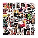 Asverbet Horror Movie Stickers Pack, 50Pcs Vinyl Waterproof Decals for Laptop, Water Bottle, Skateboard, Halloween Themed Bulk for Adults & Kids