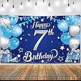 KatchOn, XtraLarge, Happy 7th Birthday Banner - 72x44 Inch | Blue and Silver Happy Birthday Banner, Happy 7th Birthday Decorations for Boys | 7th Birthday Backdrop, 7 Year Old Boy Birthday Decorations