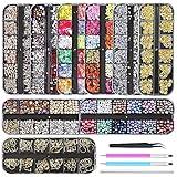 Artdone 9 boxes Nail Rhinestones,Nail Gems Nail Diamonds,Nail Art Studs Nail Crystals Nail Sequins for Nails Kit with 1 Tweezers and 3 Pen for Nail Art Supplies Accessories