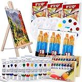 Acrylic Paint Set with Wooden Easel, 3 Canvas Panels, 30 Brushes, Paint Plates, and 12ml Acrylics in 12 Colors for Artists