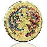 Chinese Mythical Creature Loong and Phoenix Lucky Coin - Antique Collectible Coin for Feng Shui, Wealth, and Good Fortune - Lottery Ticket Scratcher Tool