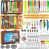 PLUSINNO Fishing Lures, 137Pcs Tackle Box with Tackle Included, Crankbaits, Spoon, Hooks, Weights & Other Accessories, Fishing Bait Lure Gear Kit Gift for Men Bass Freshwater