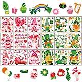 Whaline 18 Sheets St. Patrick's Day Valentine's Day Window Clings Pink Love Heart Tree Cute Gnome Green Shamrock Window Decals Window Decor for Home School Office Decor Party Supplies