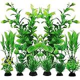 PietyPet Fish Tank Accessories Green Plants, 10pcs Green Fish Tank Decorations, Aquarium Decor Plastic Plants