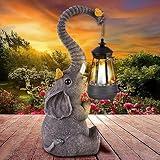 Solar Outdoor Garden Statues Lights, Elephant Figurines with Cute Birds Garden Sculpture Decor, Lucky Elephant Mother Gifts for Women, Men or Daughter, Unique Housewarming Gifts and Yard Decoration