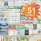 51PCS Educational Preschool Posters For Toddlers Kindergarten Classroom Learning Decoration Kids Posters With 400 Glue Dots 16'' X 11'' Teach Numbers Letters Colors Days and More learning Posters