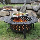 OutVue 36 Inch Fire Pit with 2 Grills, Wood Burning Fire Pits for Outside with Lid, Poker and Round Waterproof Cover, BBQ& Outdoor Firepit & Round Metal Table 3 in 1 for Patio, Picnic, Party