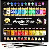 Acrylic Paint Set Canvas Art Paints 24 Colors (0.41oz,12 ml) With 3 Brushes - Painting Canvas, Paper, Wood, Rock, Ceramic & Fabric