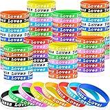 Skylety Jesus Loves You Silicone Wristbands Easter Rubber Wristbands Colorful Jesus Loves You Wristbands Christian Rubber Wristbands for Kids Novelty Party Favors(84 Pieces)