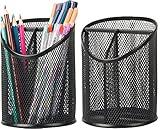 Delifox 2 Pack Pen Holder Pen Organizer for Desk Mesh Round Pencil Holder Desktop Organizer 3 Compartments Pencil Organizer Desk Organizer for Office Home School, Black