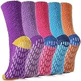 SDBING Non Slip Socks Fuzzy Socks with Grips for Women Hospital Socks with Grips for Women Slipper Socks (5 Pairs Multi-color A)