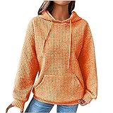 My Orders, Hoodies For Women, Fall Fashion 2024 Trendy Waffle Knit Drawstring Pullover Sweatshirts Casual Loose Fit Cute Clothes, Orange-B, Xxl, Deals Of The Day Lightning Deals Today Prime Outdoor