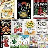 Pating Seasonal Garden Flags Set of 12 Double Sided 12 x 18 Inch Yard Flags, Small Garden Flags for Outside, Fall Winter Halloween Christmas Outdoor Flags, Holiday Garden Flags for All Seasons