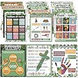 15Pcs Bible Posters for Classroom Sunday School Wall Decor Greenery Christian Books of The Bible Verse Poster Eucalyptus Ten Commandments Poster Set Religious Scripture Bulletin Board Decor(14 x 11in)