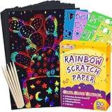 pigipigi Scratch Paper Art for Kids - 60 Pcs Magic Rainbow Scratch Paper Off Set Scratch Crafts Arts Supplies Kits Pads Sheets Boards for Party Games Halloween Christmas Birthday Gift