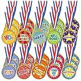 Whaline 50Pcs Winner Medal Assortment Plastic Award Medals Motivational Medal with Neck Ribbon Sports Reward Inspirational Reward Medal for Students Sports Meeting Games School Activities Favors