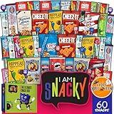 I AM Snacky - Halloween Trick or Treats Snack Box Care Package + Greeting Card - SNACKY'S SOCIAL SAMPLER (60 Count) Birthday Sweet Treats Gift Basket, Candies Chips, Food Assortments & Variety