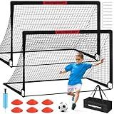 Kids Soccer Goals for Backyard Set - 2 of 6x4 ft Portable Soccer Goal Training Equipment, Practice Soccer Net with Soccer Ball, Cones, Bag, Soccer Set for Kids Youth Toddler Games, Sports Outdoor Play