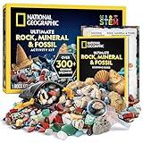 NATIONAL GEOGRAPHIC Rock Collection Box for Kids – 200 Piece Gemstones and Crystals Set Includes Geodes and Real Fossils, Rocks and Minerals Science Kit for Kids, A Geology Gift for Boys and Girls