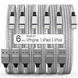 Lightning Cable [Apple MFi Certified] iPhone Charger 6Pack [3/3/6/6/6/10 Ft] Apple Charging Cable Fast Charging High Speed USB Cable Compatible iPhone 14/13/12/11 Pro Max/XS MAX/XR/XS/8-Silver&Grey