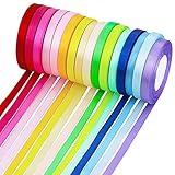 Supla 16 Colors 400 Yard Fabric Ribbon Silk Satin Roll Satin Ribbon Rolls in 2/5" Wide, 25 Yard/roll,16 Rolls,Satin Ribbon Fabric Ribbon Embellish Ribbon Ribbon for Bows Crafts Gifts Party Wedding