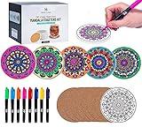 Hula Home Color Your Own Coaster Mandalas w/Markers | 8 Absorbent Ceramic Tiles w/Cork Base | Gift Arts and Crafts DIY Kit for Adults, Hobby, Teens, Seniors, Women, Elderly