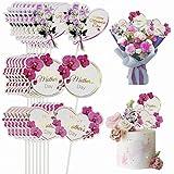 24PCS Happy Mothers' Day Cake Toppers Bulk for Best Mom Ever, Heart Round Butterfly Orchid Rose Flower Cupcake Picks, 3 Styles Cake Decoration for Birthday Mother's Day Party Favors Supplies WUEURU