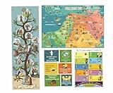 Bible Posters for Kids (Set of 4) Lord's Prayer, Ten Commandments, Bible Map & Family Tree - Christian History & Art for Home Church Or Sunday Bible School