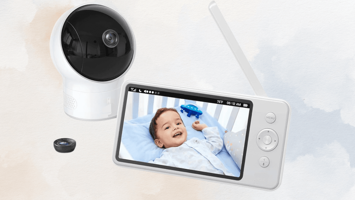 A high-resolution baby monitor system featuring a compact camera and a handheld screen. The camera offers a wide-angle lens and real-time video monitoring, ensuring parents stay connected to their little ones with ease and clarity.