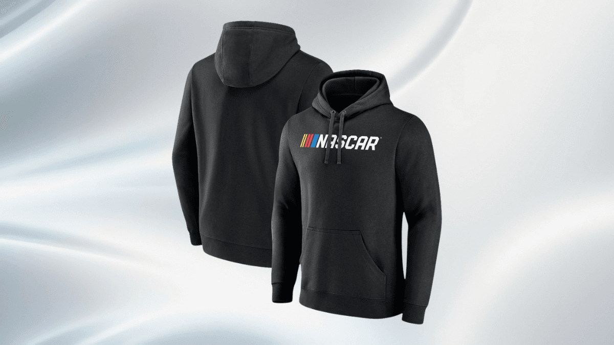 A black NASCAR hoodie featuring the NASCAR logo on the front.