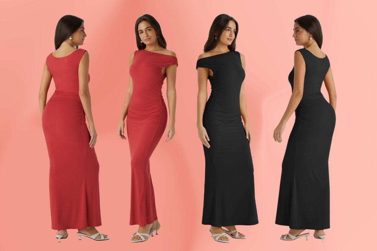 Halara Off Shoulder Sleeveless Ruched Bodycon Maxi Party Dress: The Party Essential