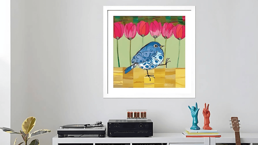 Robbin Rawlings’ Blue Bird – Tulips: A Vibrant Art Piece for Your Home