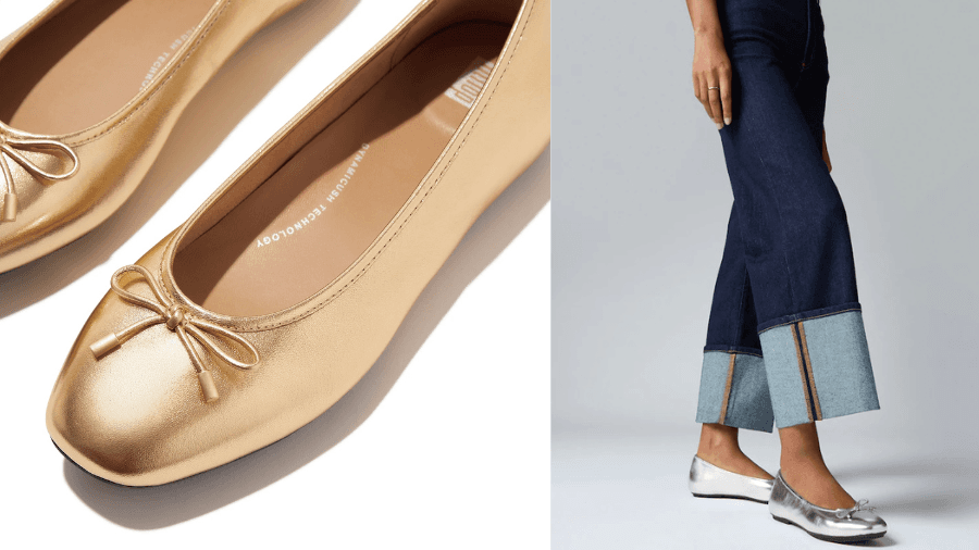 FitFlop DELICATO Bow Soft Metallic-Leather Ballerinas