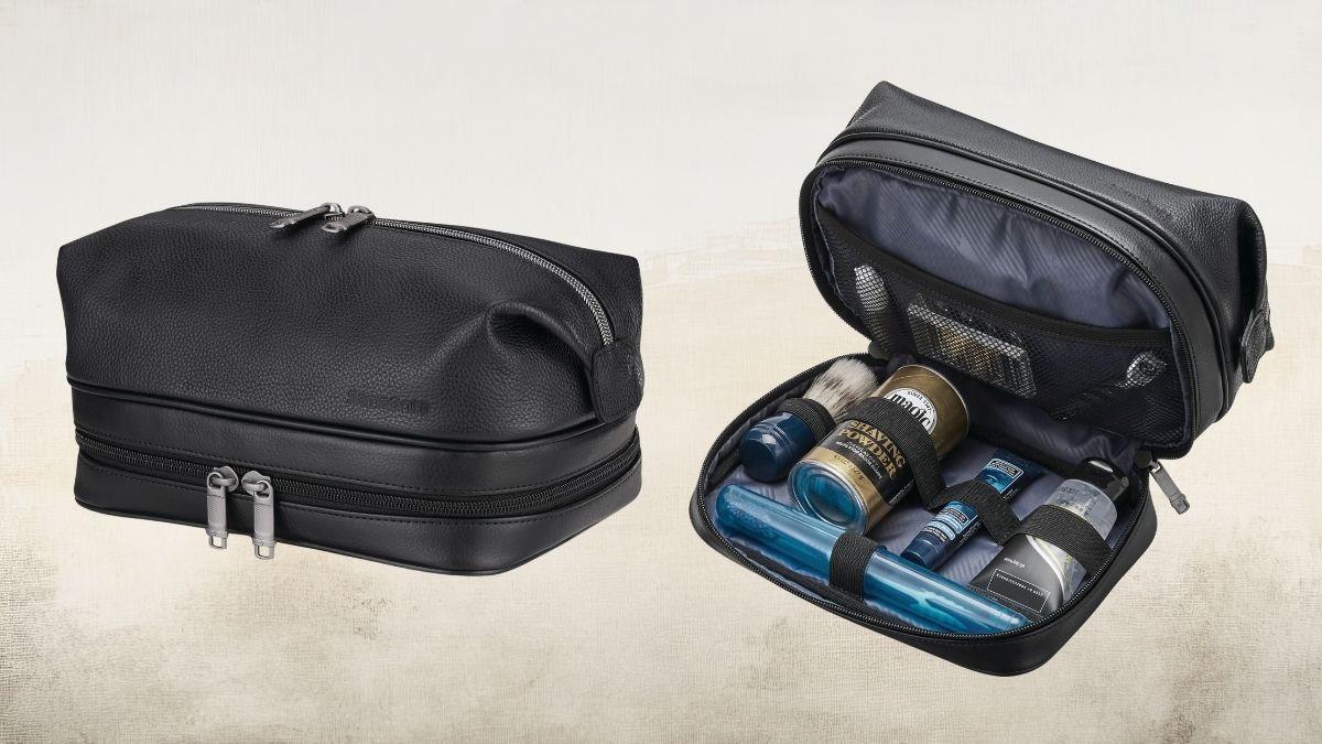 Classic Leather Zip Bottom Travel Kit