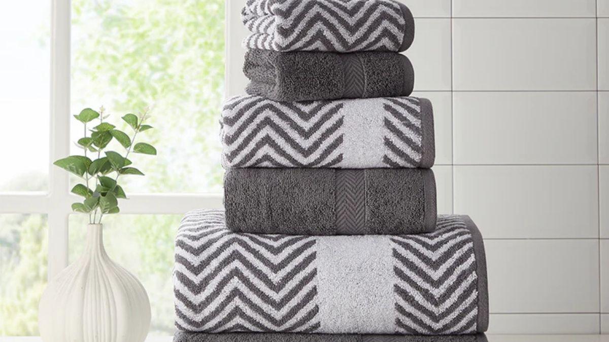 Kathy Ireland 6 Piece Chevron Jacquard Towel Set with Lets Dry