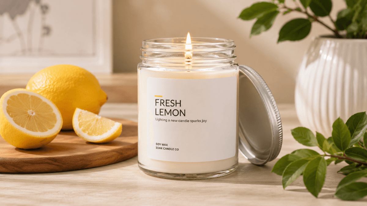 1OAK Lemon Candle for home fragrance with fresh lemon scent and reusable jar design