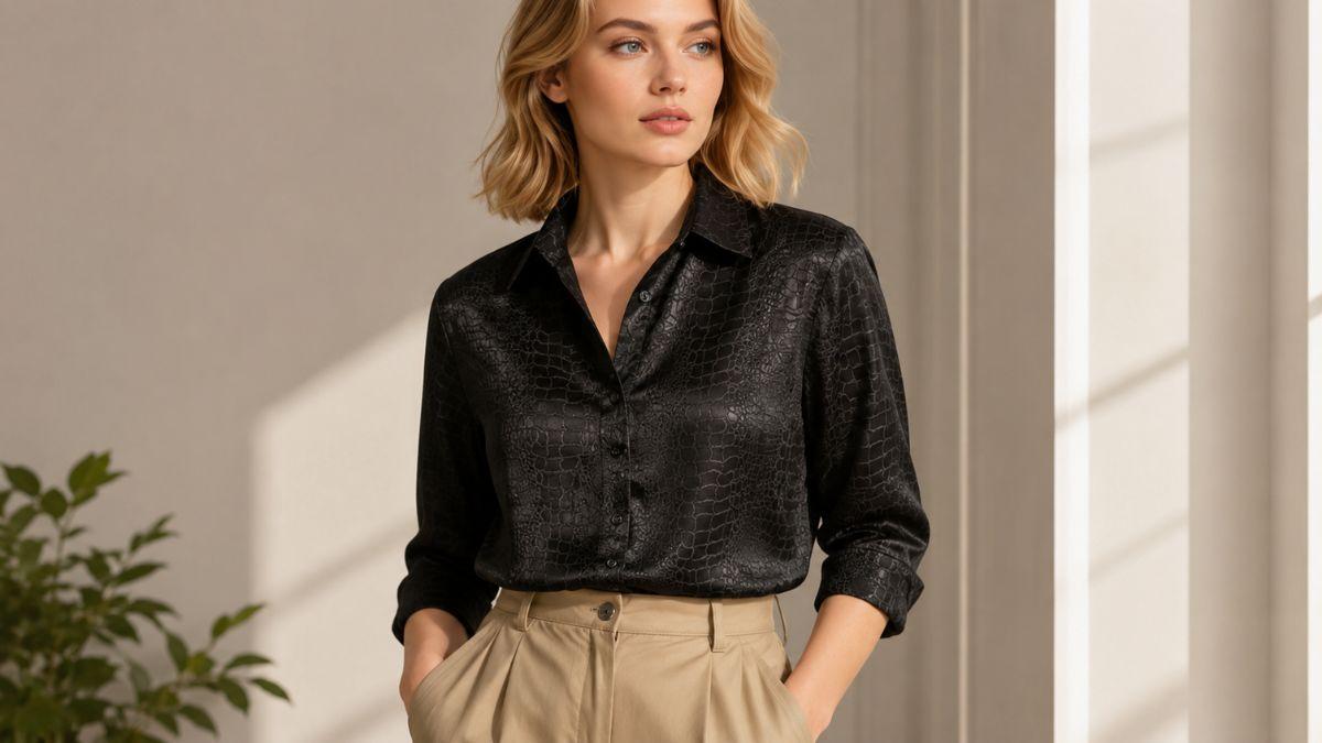 Women’s Jacquard Button Shirt for Timeless Office and Casual Style
